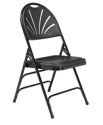 NPS 1100 Series Polyfold Fan Back Triple Brace Double Hinge Folding Chairs, Black/Black, 4/Pack (1110/4)