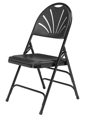 NPS 1100 Series Polyfold Fan Back Triple Brace Double Hinge Folding Chairs, Black/Black, 4/Pack (1110/4)