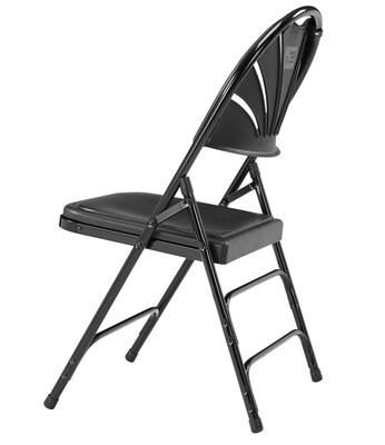 NPS 1100 Series Polyfold Fan Back Triple Brace Double Hinge Folding Chairs, Black/Black, 4/Pack (1110/4)