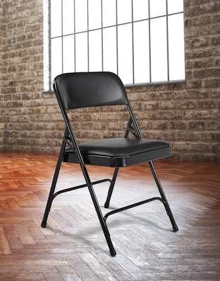 NPS 1200 Series Vinyl Padded Premium Folding Chairs, Caviar Black/Black, 4/Pack (1210/4)