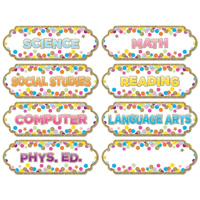 Ashley Productions Magnetic Die-Cut Timesavers & Labels, Confetti Classroom Subjects, 8 Per Pack, 6