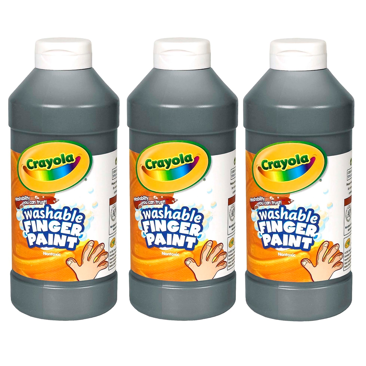 Crayola Washable Finger Paint, Black, 16 oz. Bottle, Pack of 3 (BIN131651-3)