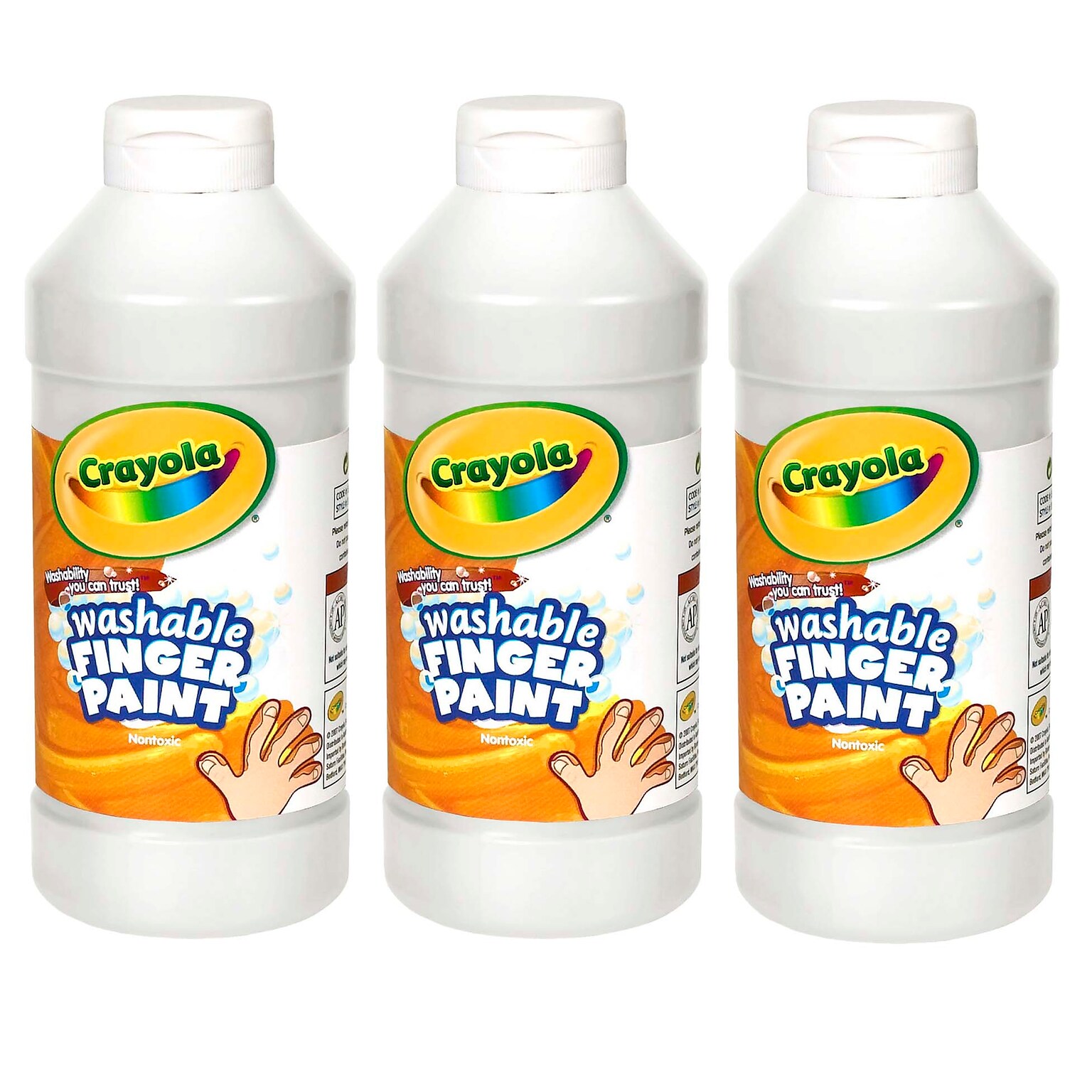 Crayola Washable Finger Paint, White, 16 oz. Bottle, Pack of 3 (BIN131653-3)