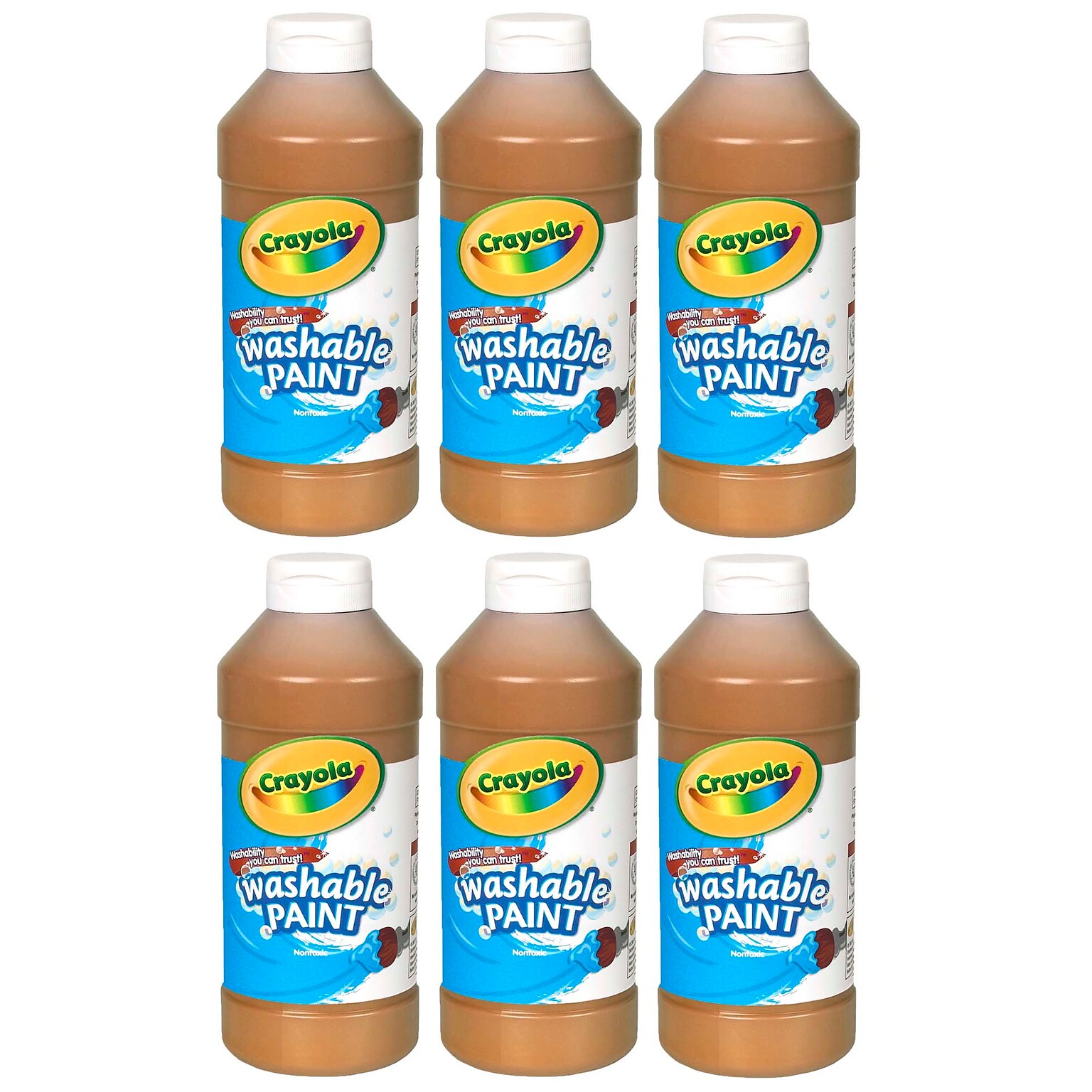 Crayola Washable Paint, Brown, 16 oz. Bottles, Pack of 6 (BIN201607-6)