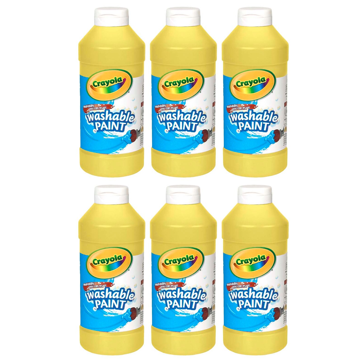 Crayola® Washable Paint, Yellow, 16 oz. Bottle, Pack of 6 (BIN201634-6)