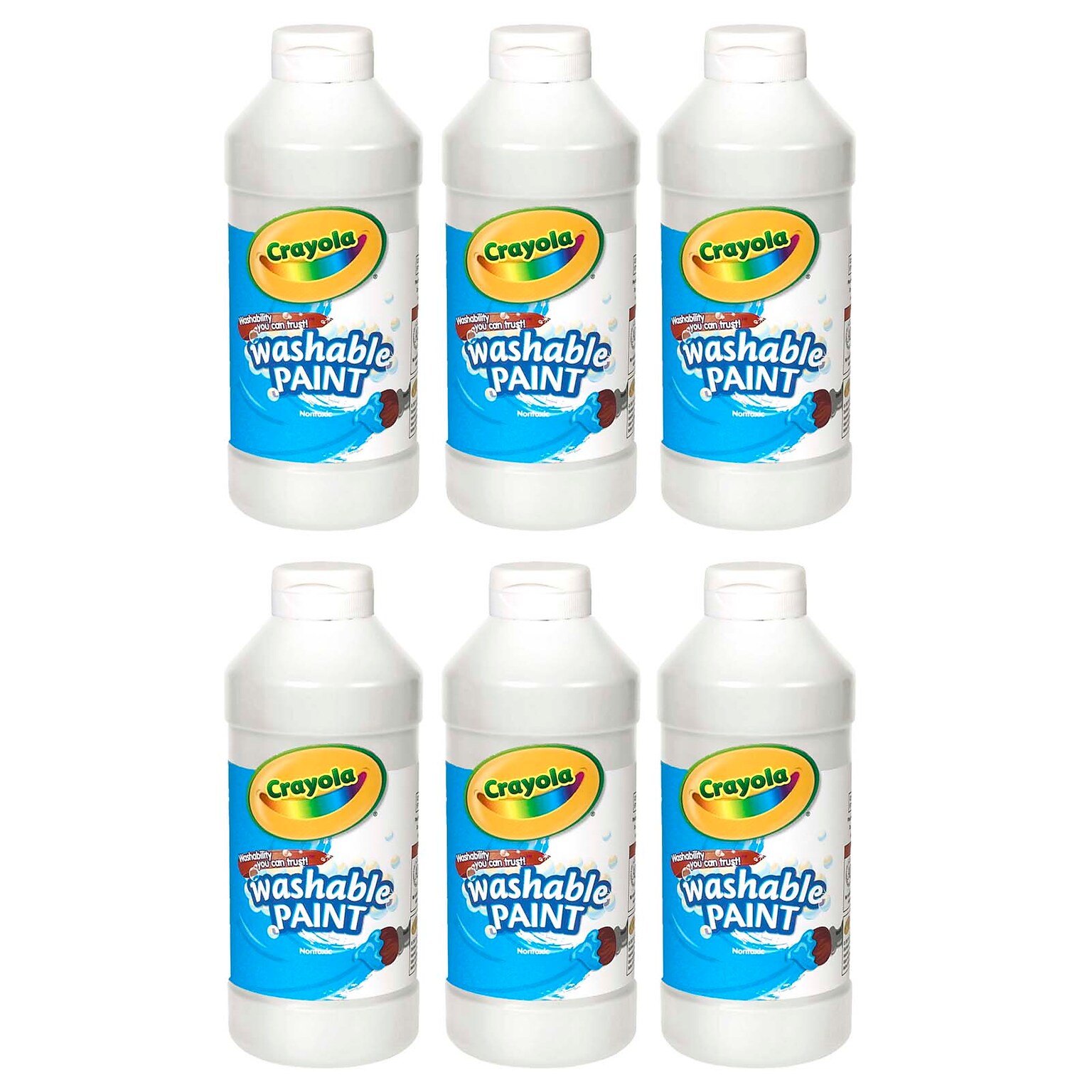 Crayola® Washable Paint, White, 16 oz. Bottle, Pack of 6 (BIN201653-6)