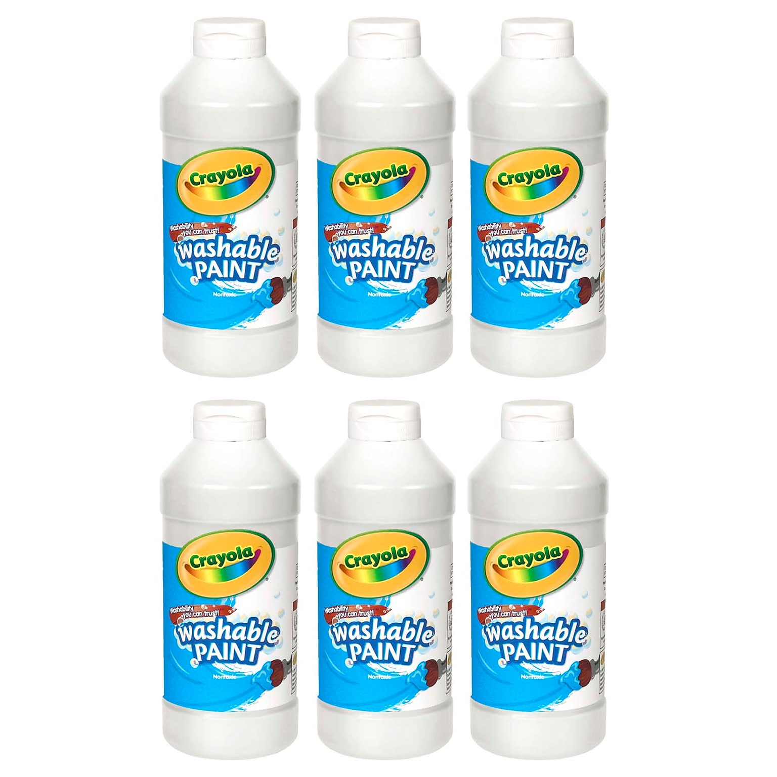Crayola® Washable Paint, White, 16 oz. Bottle, Pack of 6 (BIN201653-6)