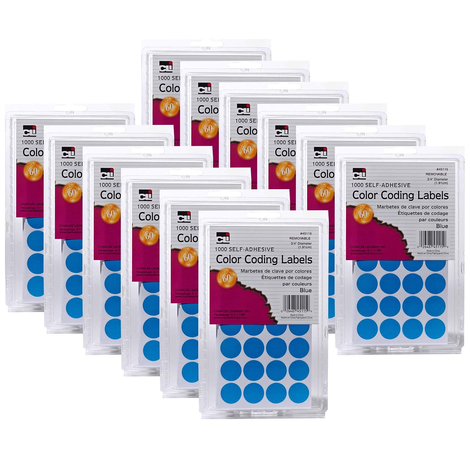 Charles Leonard Color Coding Labels, 3/4, Blue, 1000 Per Pack, 12 Packs (CHL45115-12)
