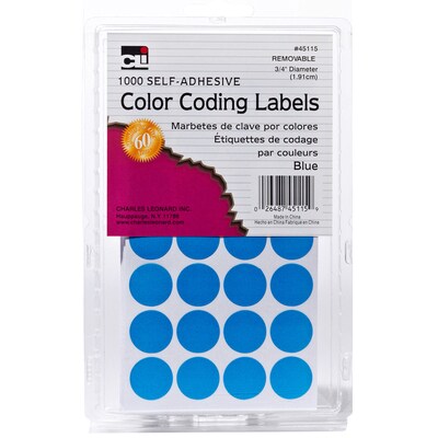 Charles Leonard Color Coding Labels, 3/4, Blue, 1000 Per Pack, 12 Packs (CHL45115-12)