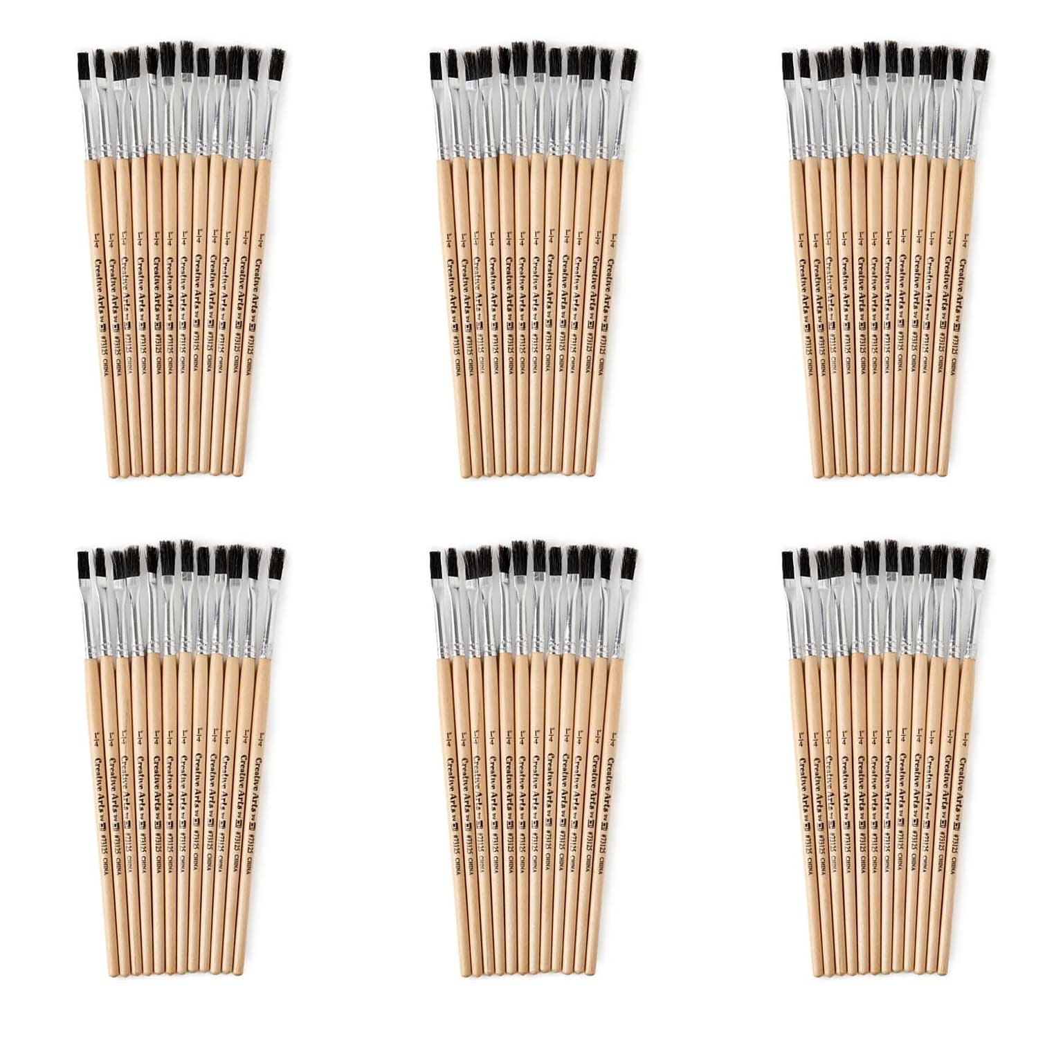 CLI Flat Tip Paint Brushes, 1/4 Natural Bristle, Short, 12 Per Set, 6 Sets (CHL73125-6)
