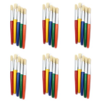 CLI Round Paint Brushes, Short, Assorted Colors, 5/Set, 6 Sets (CHL73205-6)