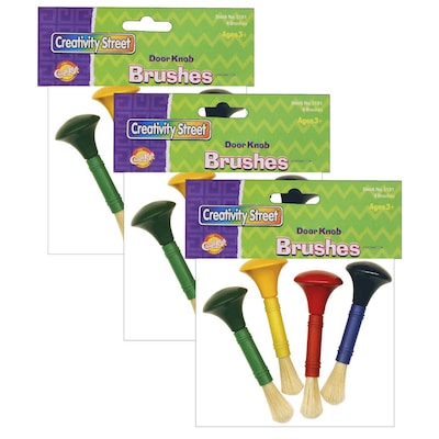 Creativity Street Beginner Paint Brushes, Door Knob Handles, 4 Assorted Colors, 5 Long, 4 Brushes/P