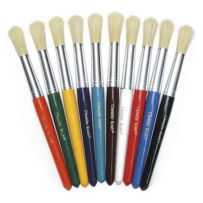 Creativity Street Beginner Paint Brushes, Round Stubby Brushes, 10 Assorted Colors, 7.5 Long, 10 Pe