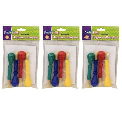 Creativity Street® Beginner Paint Brushes, 5.5 Long Bulb Knob Handles, Assorted Colors, 4 Per Pack,