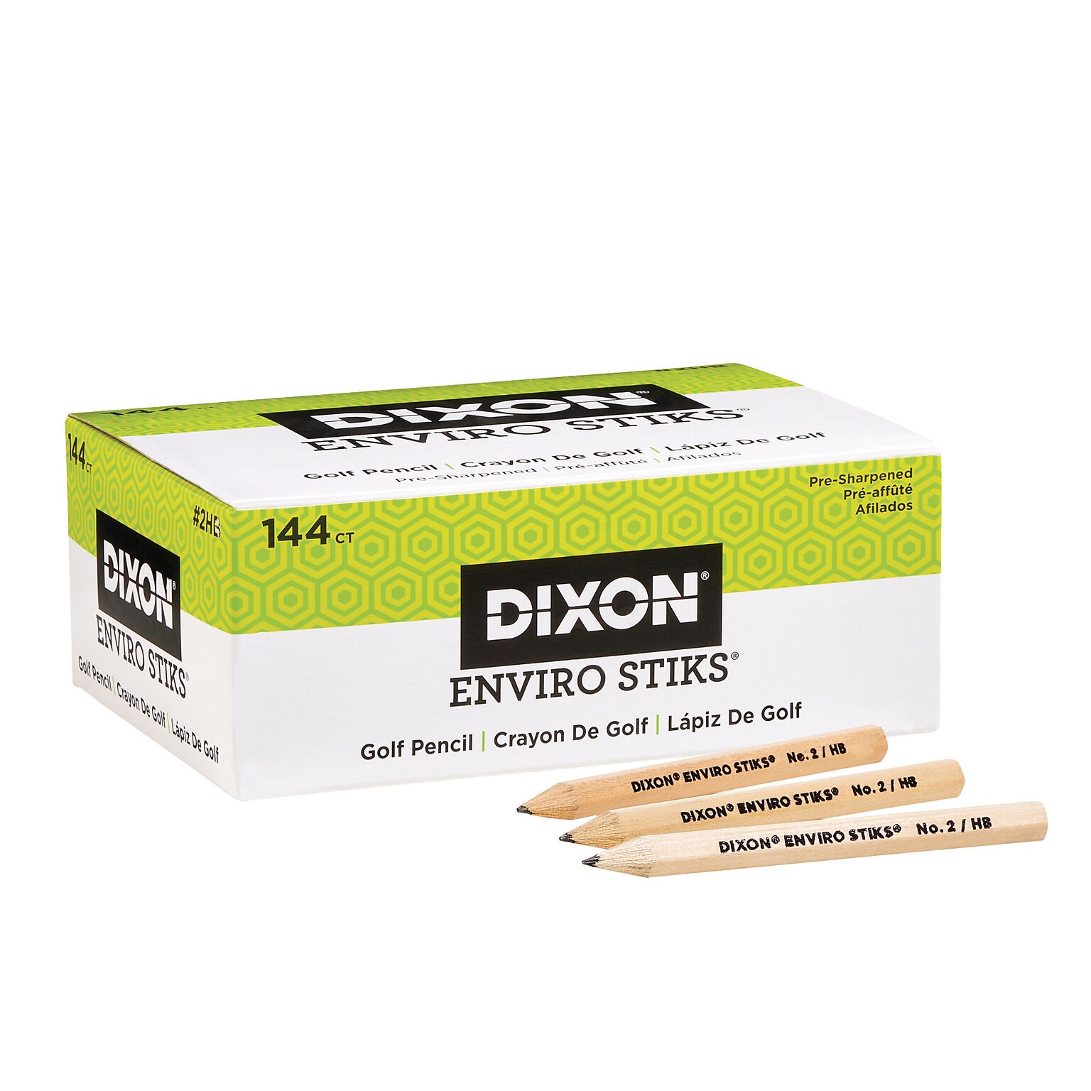 Dixon® Pre-Sharpened EnviroStiks Golf Pencils, #2 HB Lead, Pack of 144 (DIX15099)