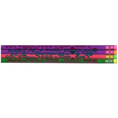 Moon Products Thermo Happy Birthday Pencils, Assorted Colors, #2 HB Lead, 12 Per Pack, 12 Packs (JRM1505B-12)