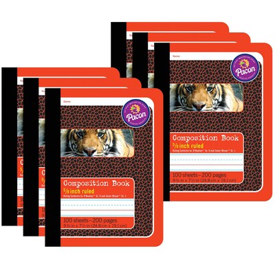 Pacon Composition Notebooks, 9.75 x 7.5, Primary Ruled, 100 Sheets, Multicolor, 6/Bundle (PAC2427-