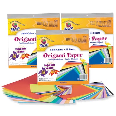 Creativity Street® Origami Paper, Sizes Up To 9.75" x 9.75", Assorted Colors, 55 Sheets Per Pack, 3 Packs (PAC72230-3)