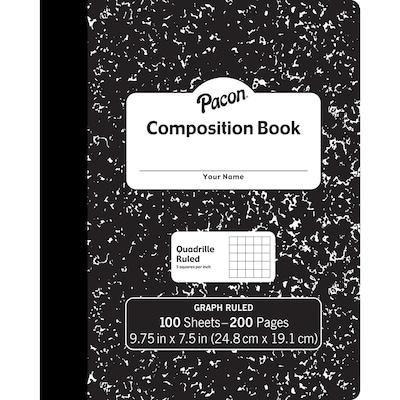 Pacon® Composition Book, 9.75" x 7.5", 1/5" Quadrille Ruled, 100 Sheets, Black Marble, Pack of 6 (PACMMK37103-6)