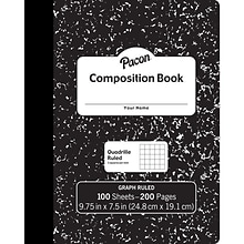 Pacon® Composition Book, 9.75 x 7.5, 1/5 Quadrille Ruled, 100 Sheets, Black Marble, Pack of 6 (PA