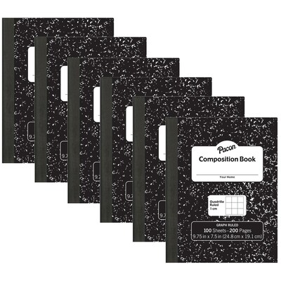 Pacon Composition Notebooks, 9.75 x 7.5, Quad Ruled, 100 Sheets, Black, 6/Bundle (PACMMK37105-6)
