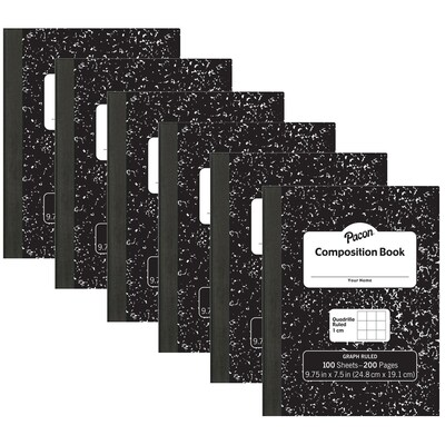 Pacon® Composition Book, 9.75" x 7.5", 1 cm Quadrille Ruled, 100 Sheets, Black Marble, Pack of 6 (PACMMK37105-6)