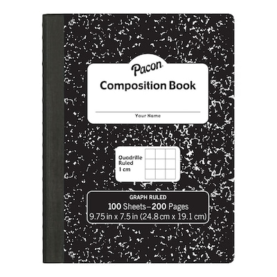 Pacon® Composition Book, 9.75 x 7.5, 1 cm Quadrille Ruled, 100 Sheets, Black Marble, Pack of 6 (PA