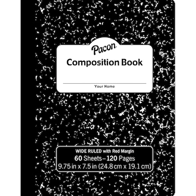 Pacon® Hardcover Composition Book, 9.75" x 7.5", 3/8" Ruled, 60 Sheets, Black Marble, Pack of 12 (PACMMK37118-12)