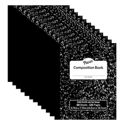 Pacon® Softcover Composition Book, 9.75 x 7.5, 3/8 Ruled, 60 Sheets, Black Marble, Pack of 12 (PA