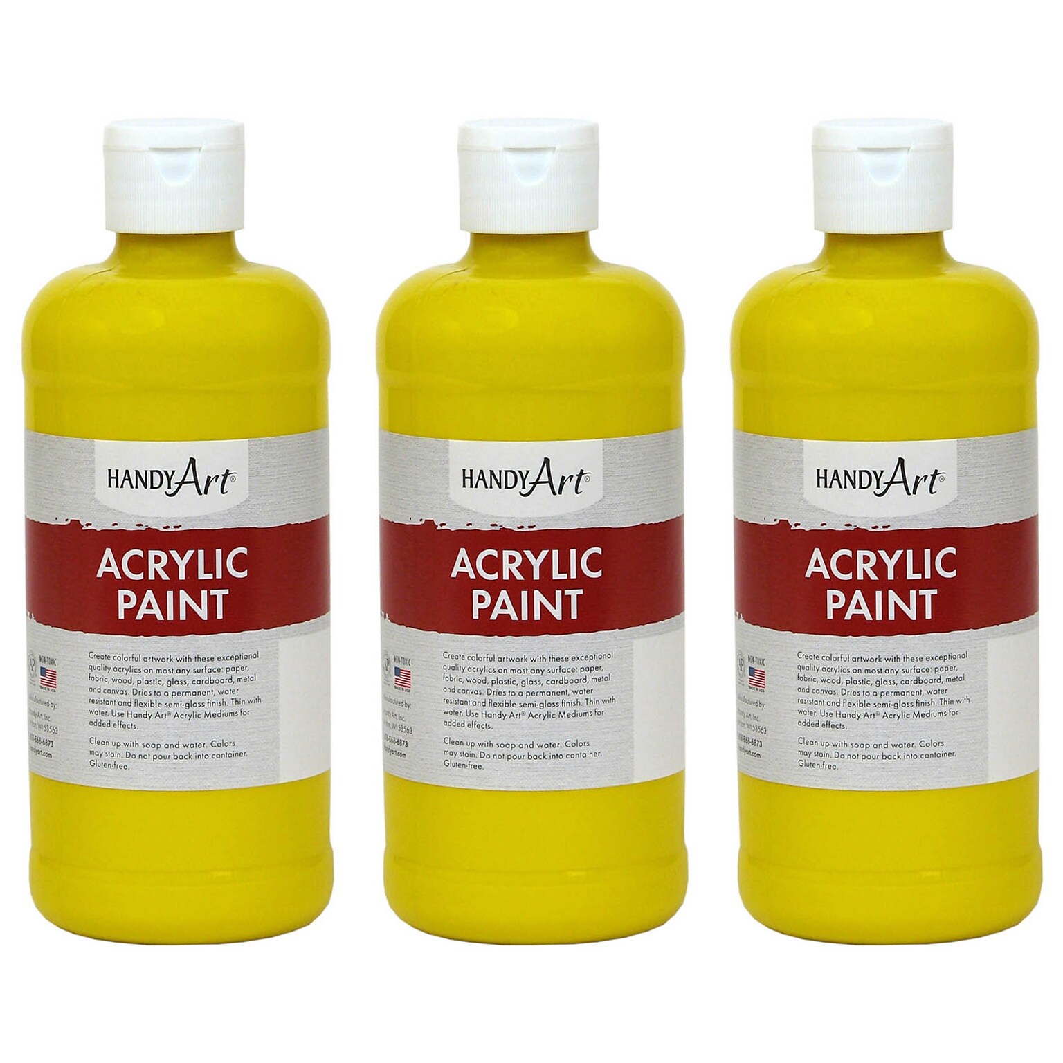 Handy Art Acrylic Paint, 16 oz, Chrome Yellow, Pack of 3 (RPC101010-3)