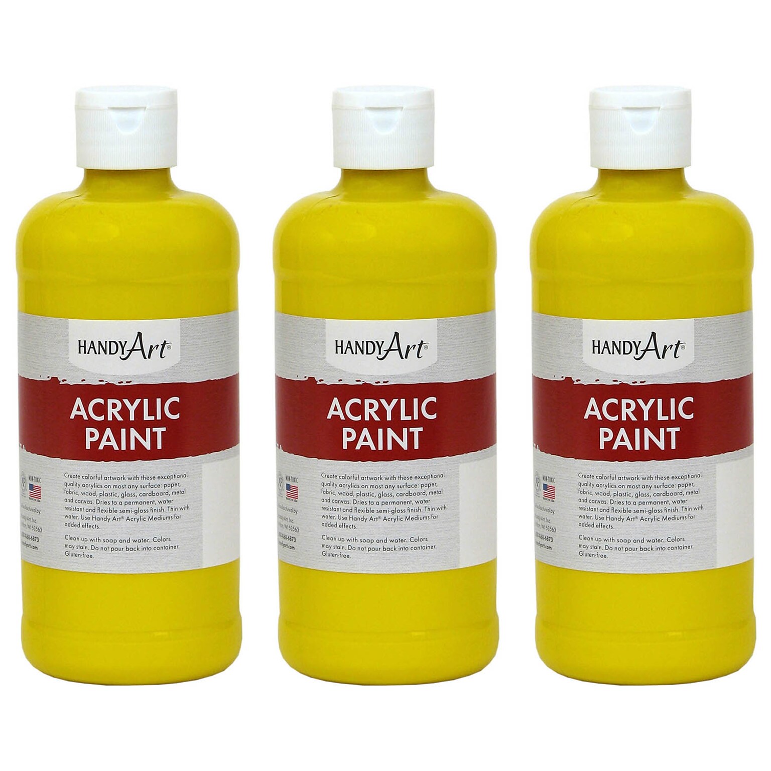 Handy Art Acrylic Paint, 16 oz, Chrome Yellow, Pack of 3 (RPC101010-3)