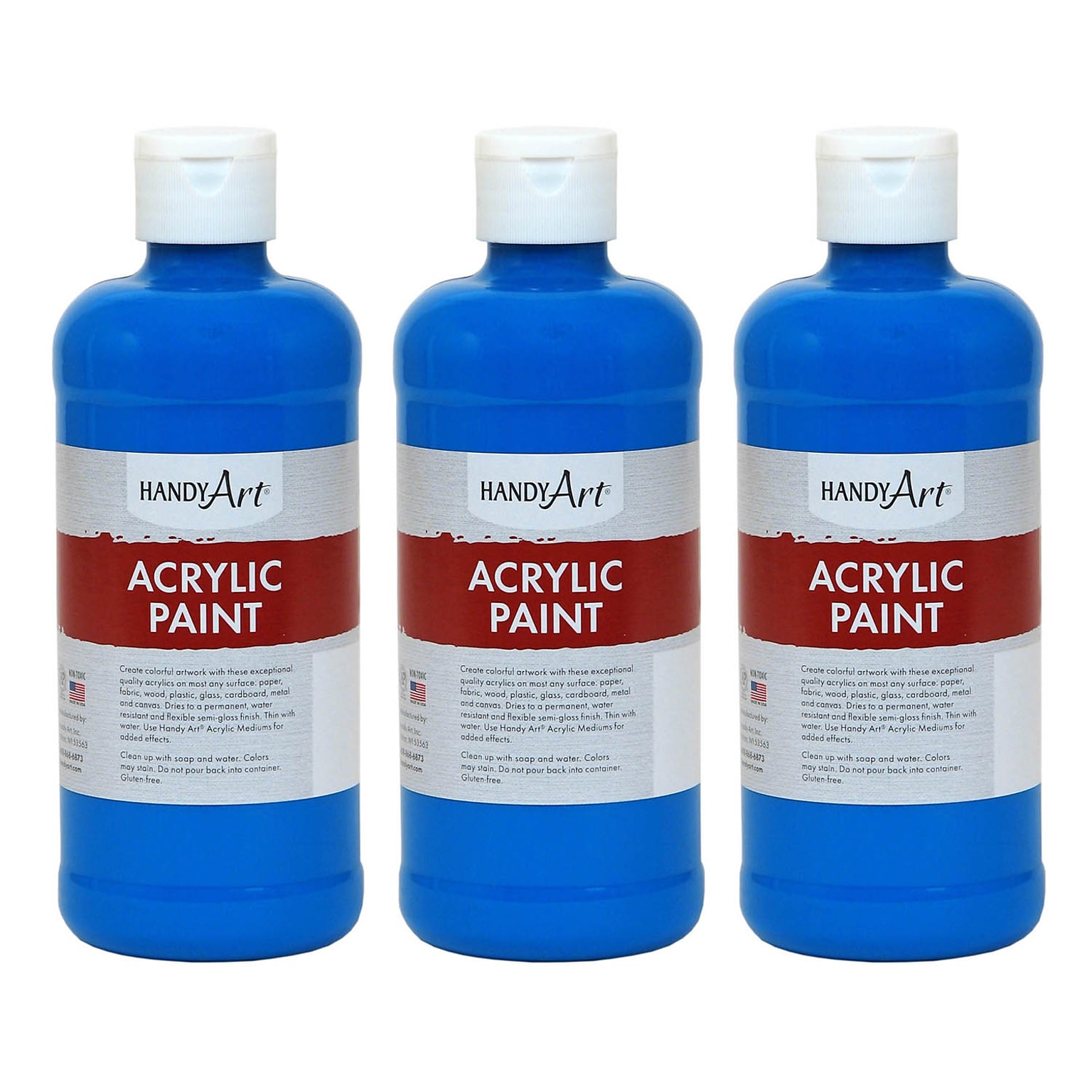 Handy Art Acrylic Paint, 16 oz, Cobalt Blue, Pack of 3 (RPC101055-3)