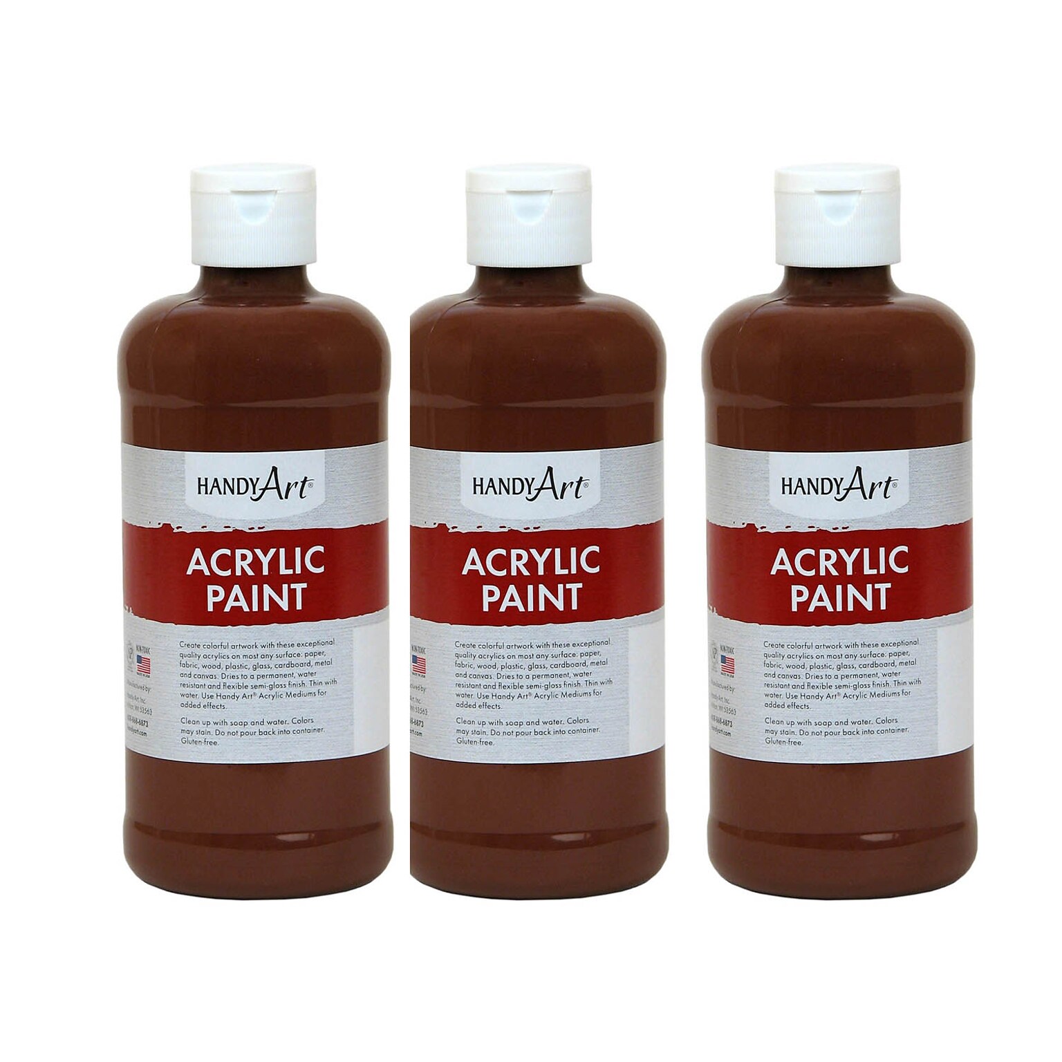 Handy Art Acrylic Paint, 16 oz, Burnt Sienna, Pack of 3 (RPC101085-3)