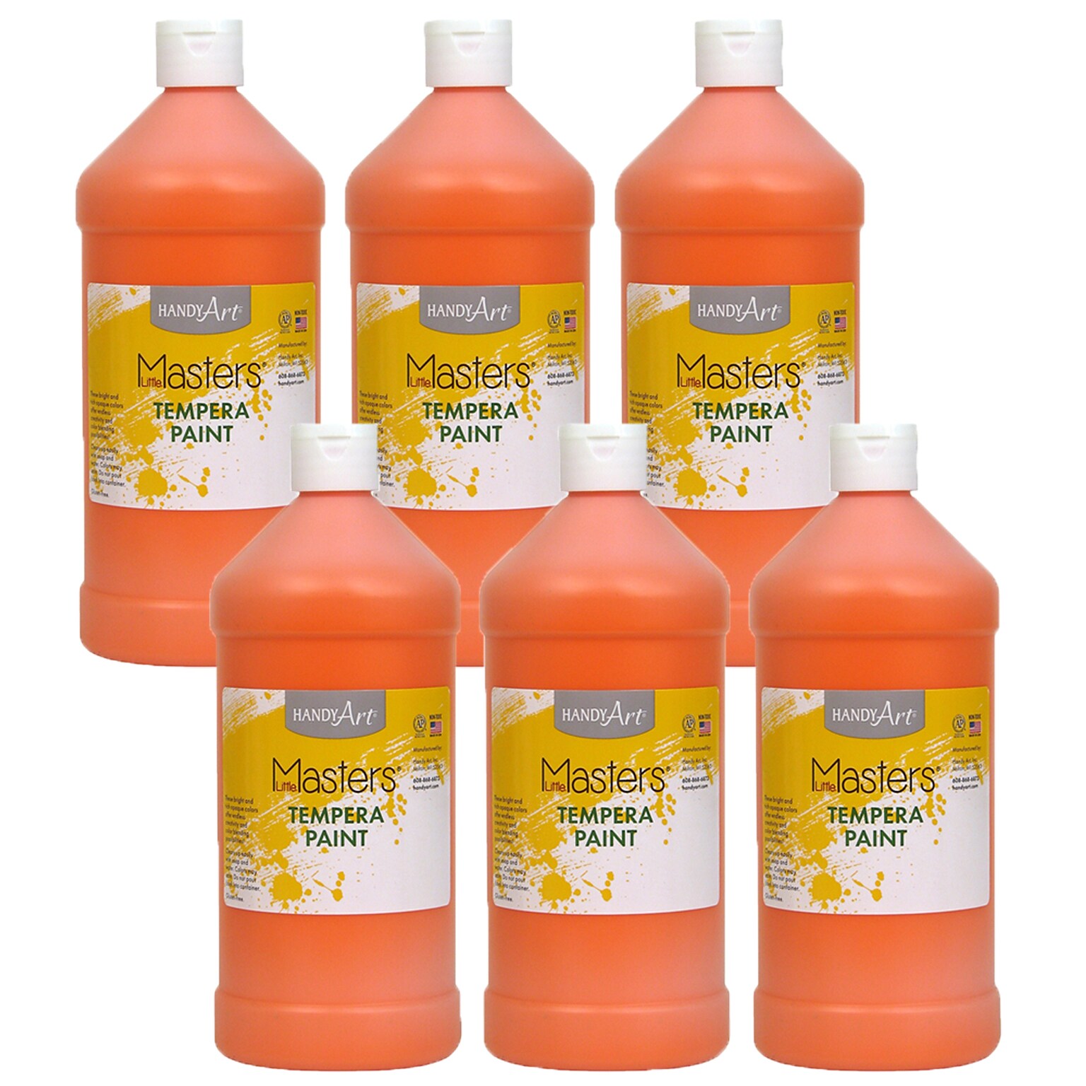 Handy Art Little Masters Tempera Paint, Orange, 32 oz., Pack of 6 (RPC203715-6)