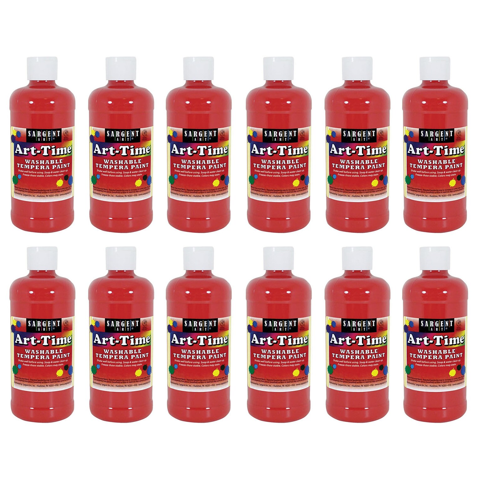 Sargent Art Art-Time Washable Tempera Paint, Red, 16 oz., Pack of 12 (SAR173420-12)