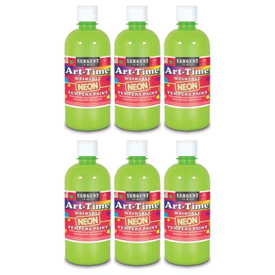 Sargent Art® Art-Time® Washable Tempera Paint, Fluorescent Green, 16 oz. Bottle, Pack of 6 (SAR17476