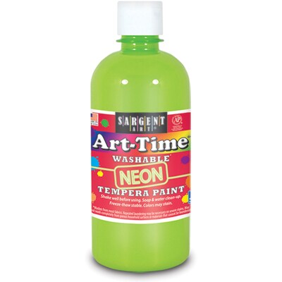 Sargent Art® Art-Time® Washable Tempera Paint, Fluorescent Green, 16 oz. Bottle, Pack of 6 (SAR174766-6)