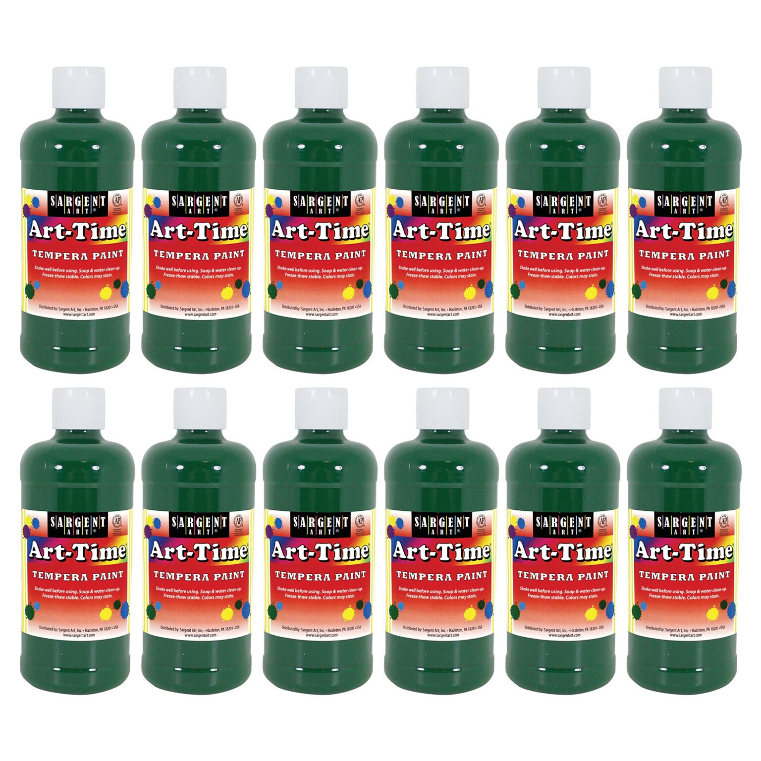 Sargent Art Art-Time Tempera Paint, Green, 16 oz., Pack of 12 (SAR176466-12)