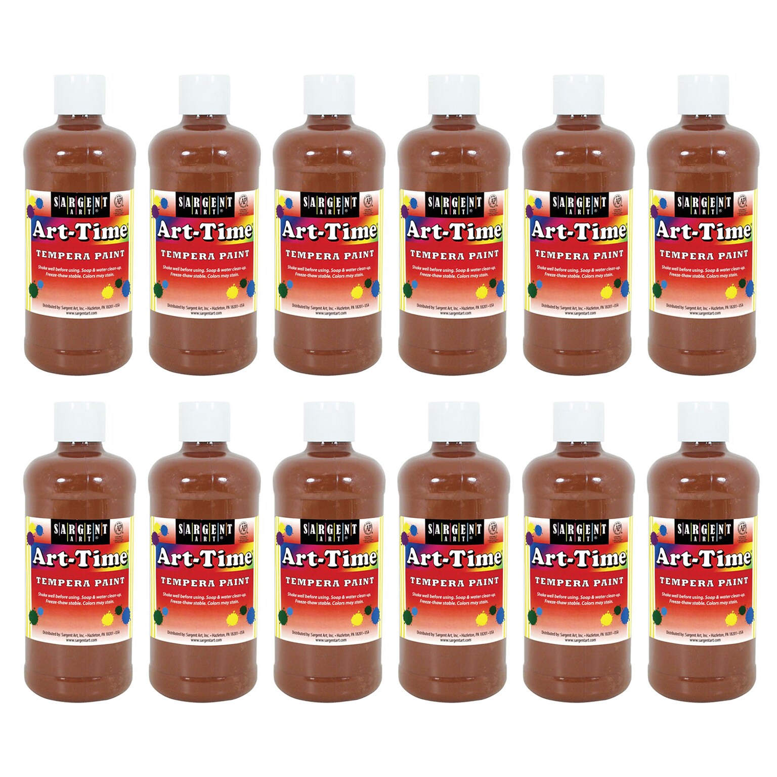 Sargent Art® Art-Time® Tempera Paint, Brown, 16 oz. Bottle, Pack of 12 (SAR176488-12)