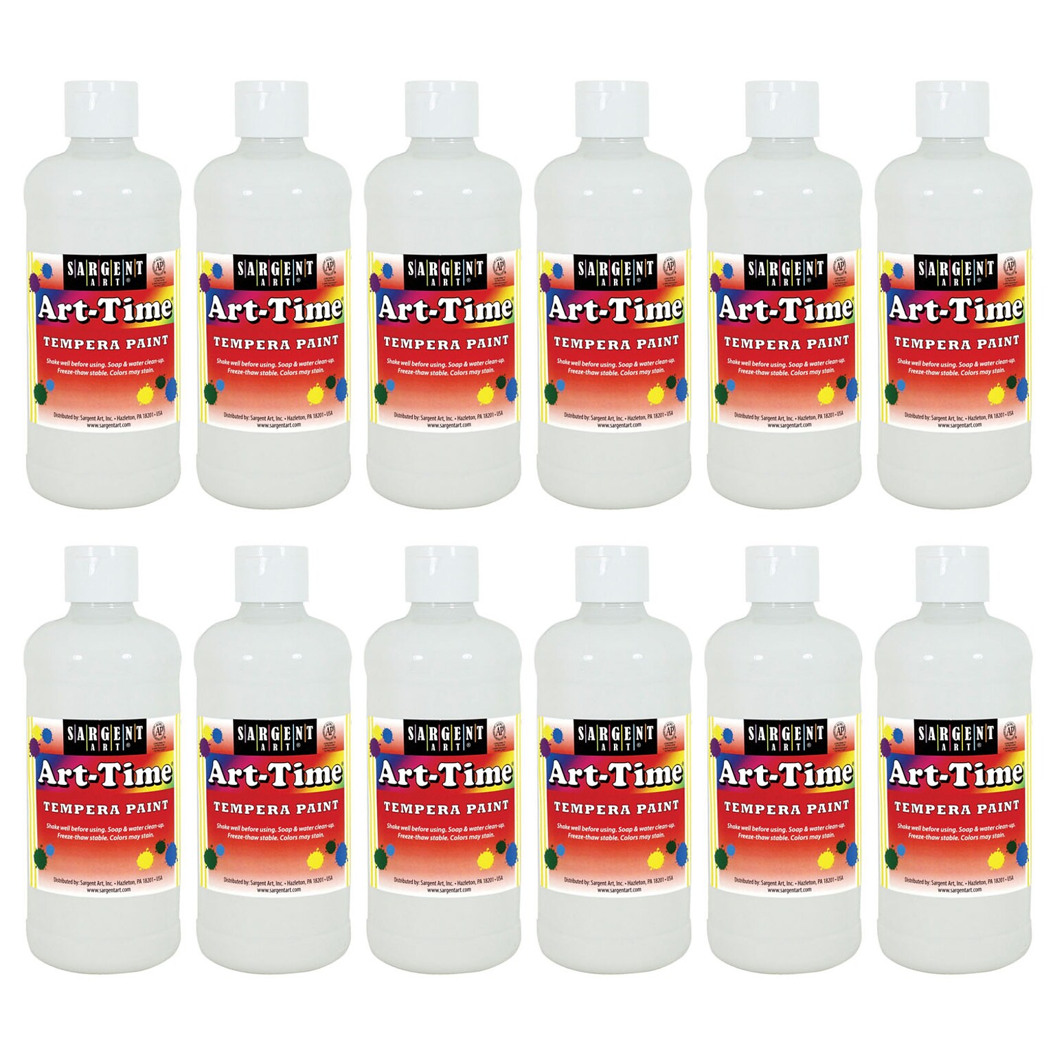 Sargent Art Art-Time Tempera Paint, White, 16 oz., Pack of 12 (SAR176496-12)