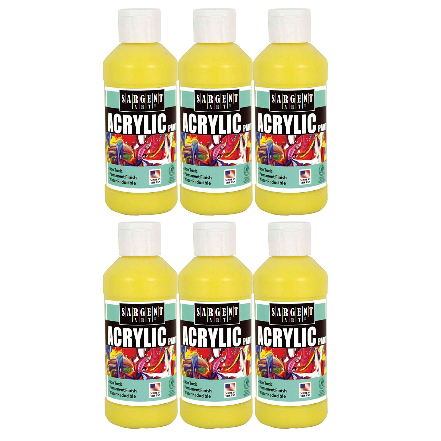 Sargent Art Acrylic Paint, 8 oz., Yellow, Pack of 6 (SAR222302-6)