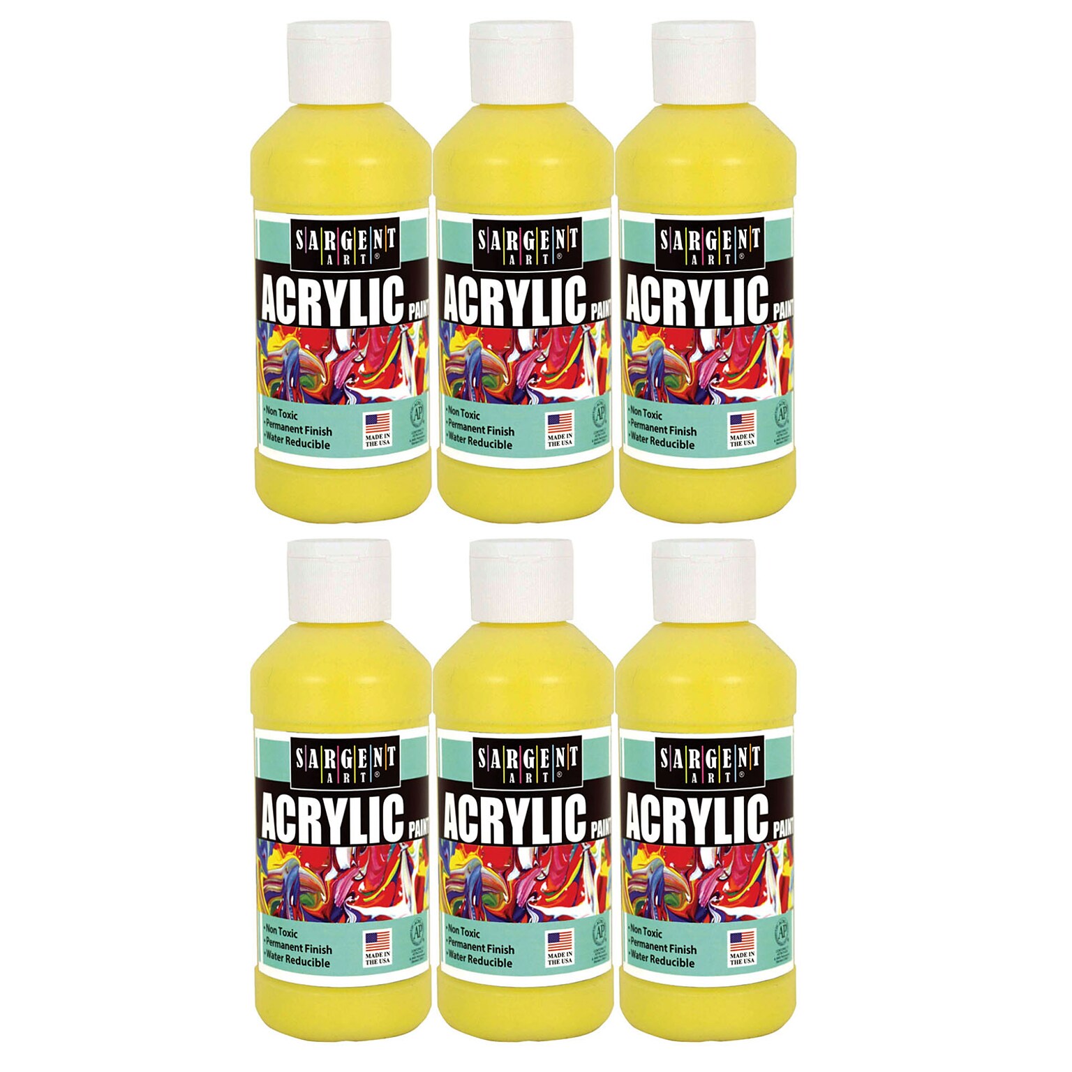 Sargent Art Acrylic Paint, 8 oz., Yellow, Pack of 6 (SAR222302-6)