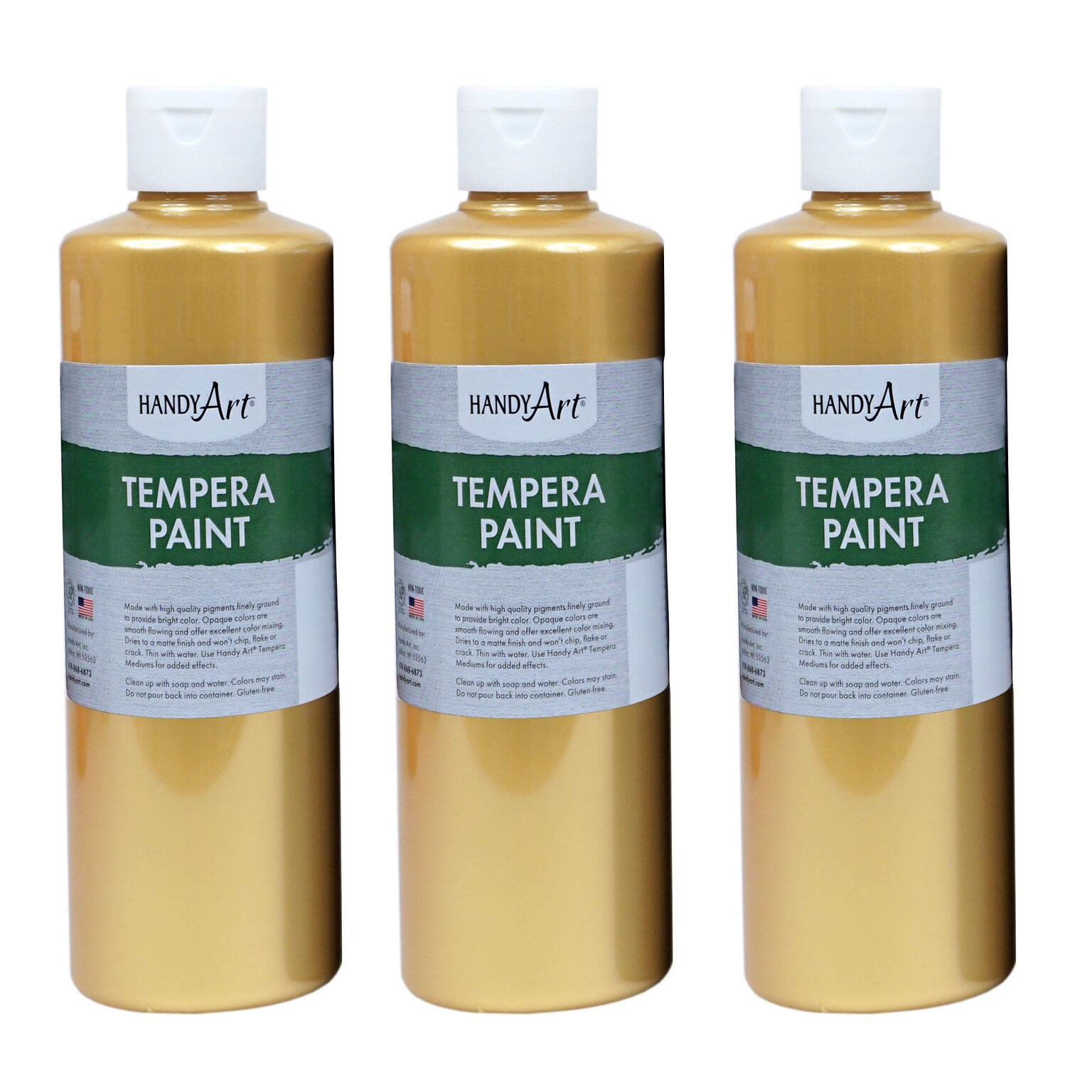 Handy Art® Metallic Tempera Paint, Gold, 16 oz. Bottle, Pack of 3 (RPC231162-3)