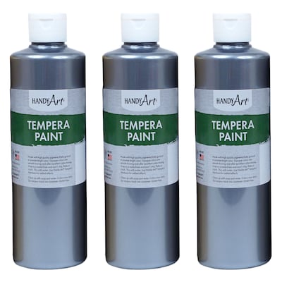Handy Art® Metallic Tempera Paint, Silver, 16 oz. Bottle, Pack of 3 (RPC231166-3)