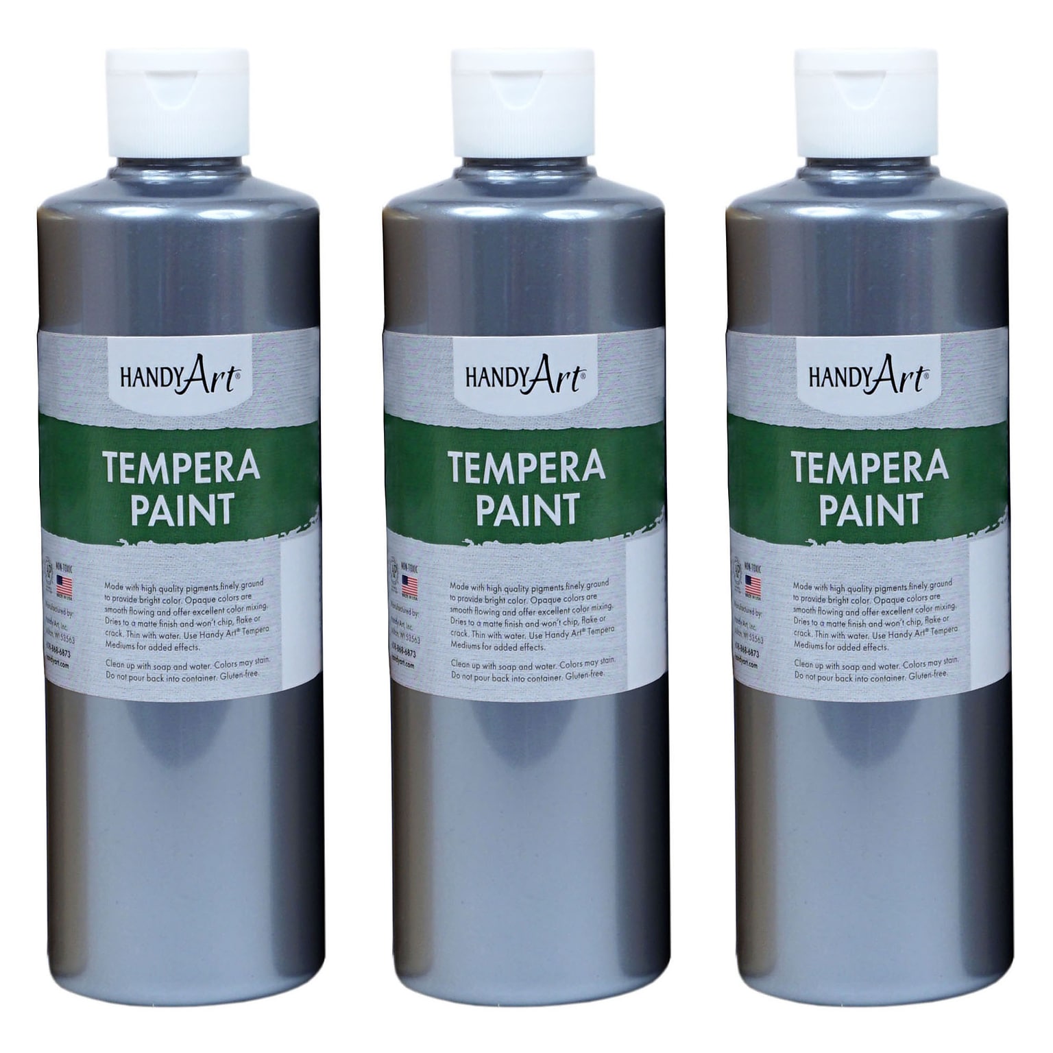 Handy Art® Metallic Tempera Paint, Silver, 16 oz. Bottle, Pack of 3 (RPC231166-3)