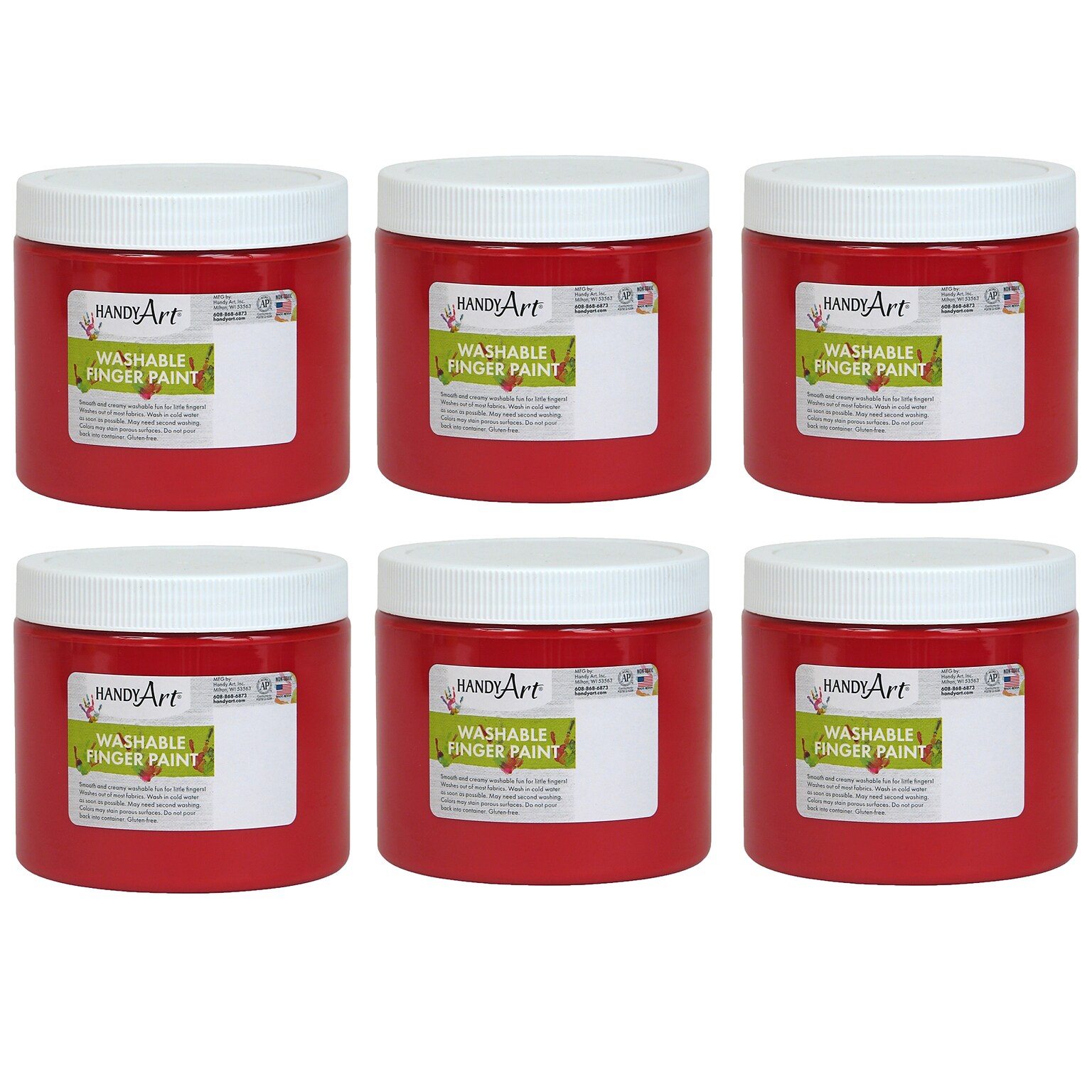 Handy Art Washable Finger Paint, Red, 16 oz., Pack of 6 (RPC241020-6)