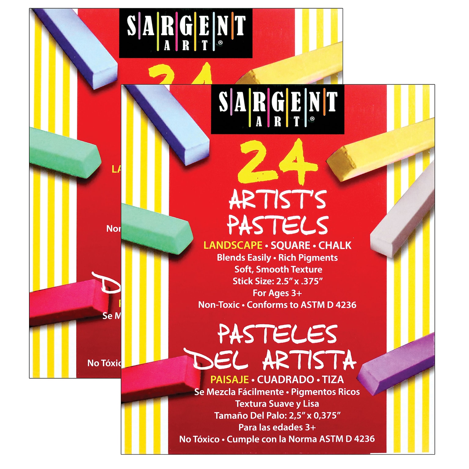 Sargent Art Square Chalk Pastel, Landscape, Assorted Colors, 24 Per Pack, 2 Packs (SAR224125-2)