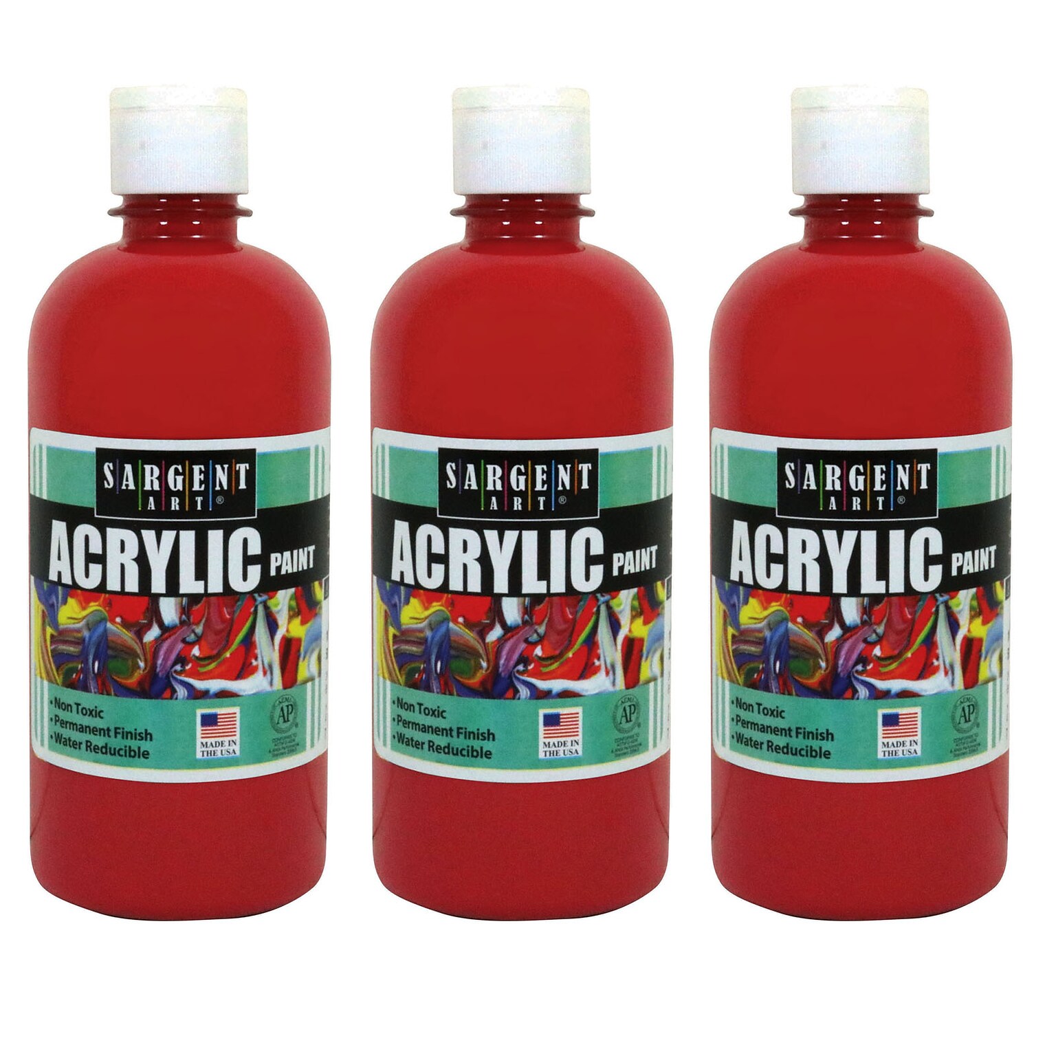 Sargent Art Acrylic Paint, 16 oz., Red, Pack of 3 (SAR242420-3)