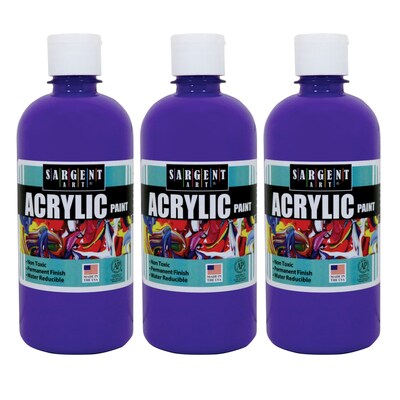 Sargent Art Acrylic Paint, 16 oz. Squeeze Bottle, Violet, Pack of 3 (SAR242442-3)