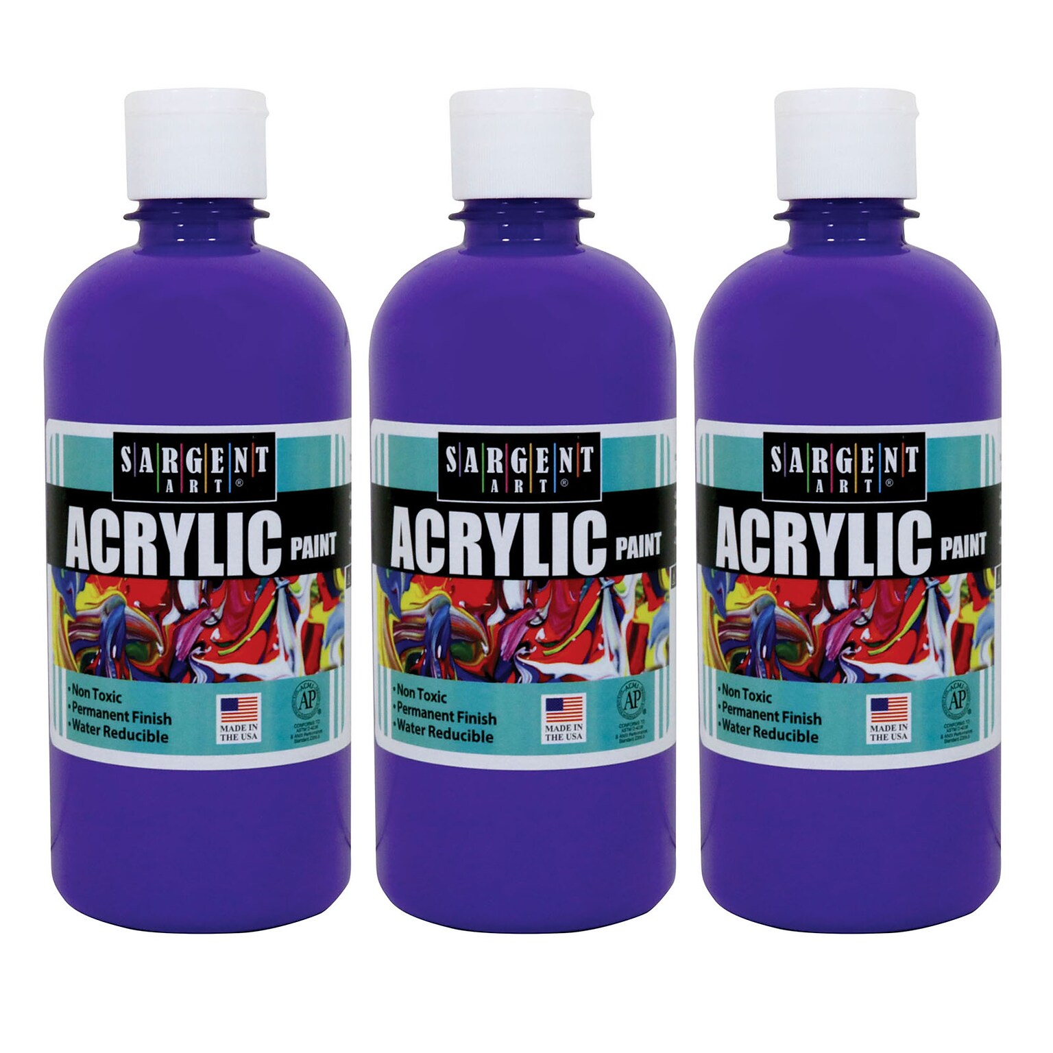 Sargent Art Acrylic Paint, 16 oz. Squeeze Bottle, Violet, Pack of 3 (SAR242442-3)